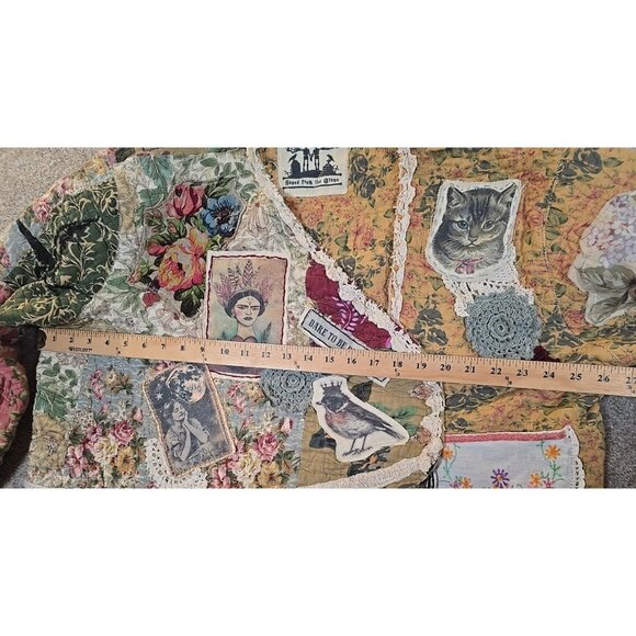 OOAK Magnolia Boho Quilted Jacket Frida Cat Bird Gypsy Patchwork Vtg INDIE sz XL - Picture 9 of 16